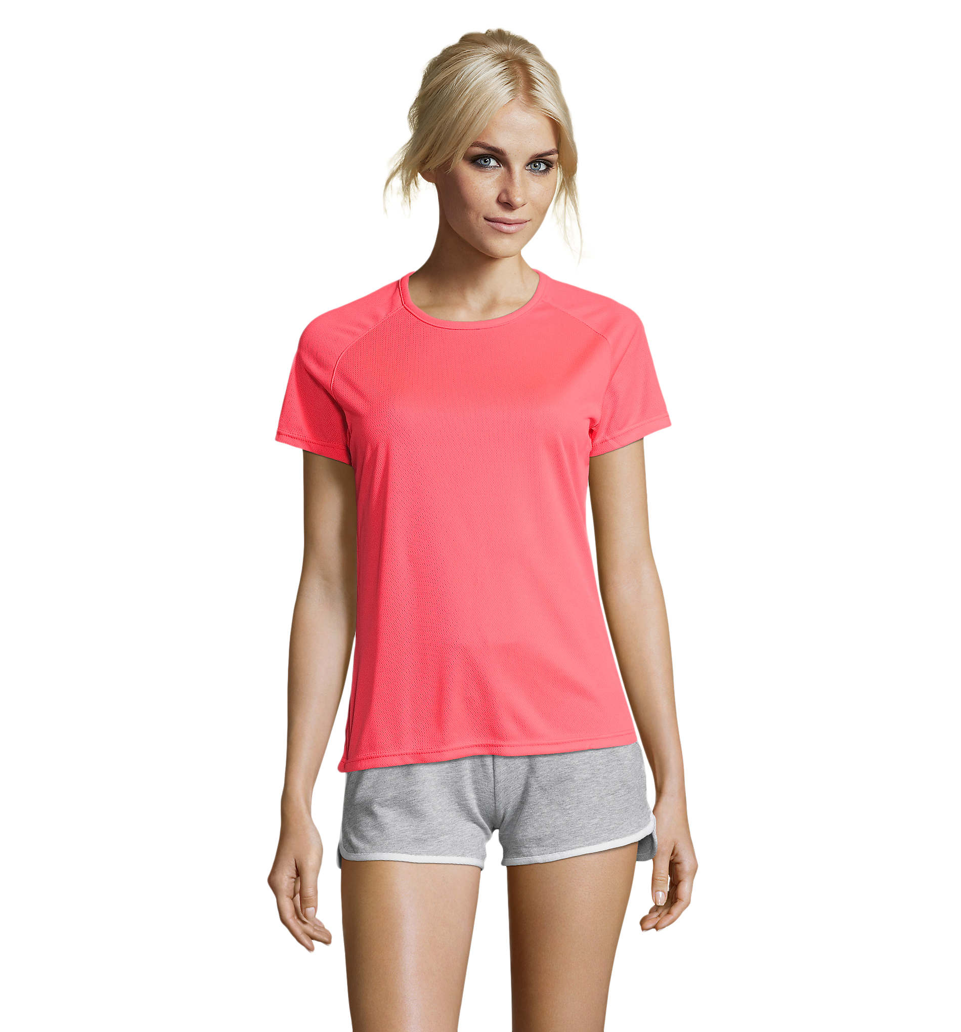 T-shirt promotionnel 140g manches courtes femme Sporty corail fluo